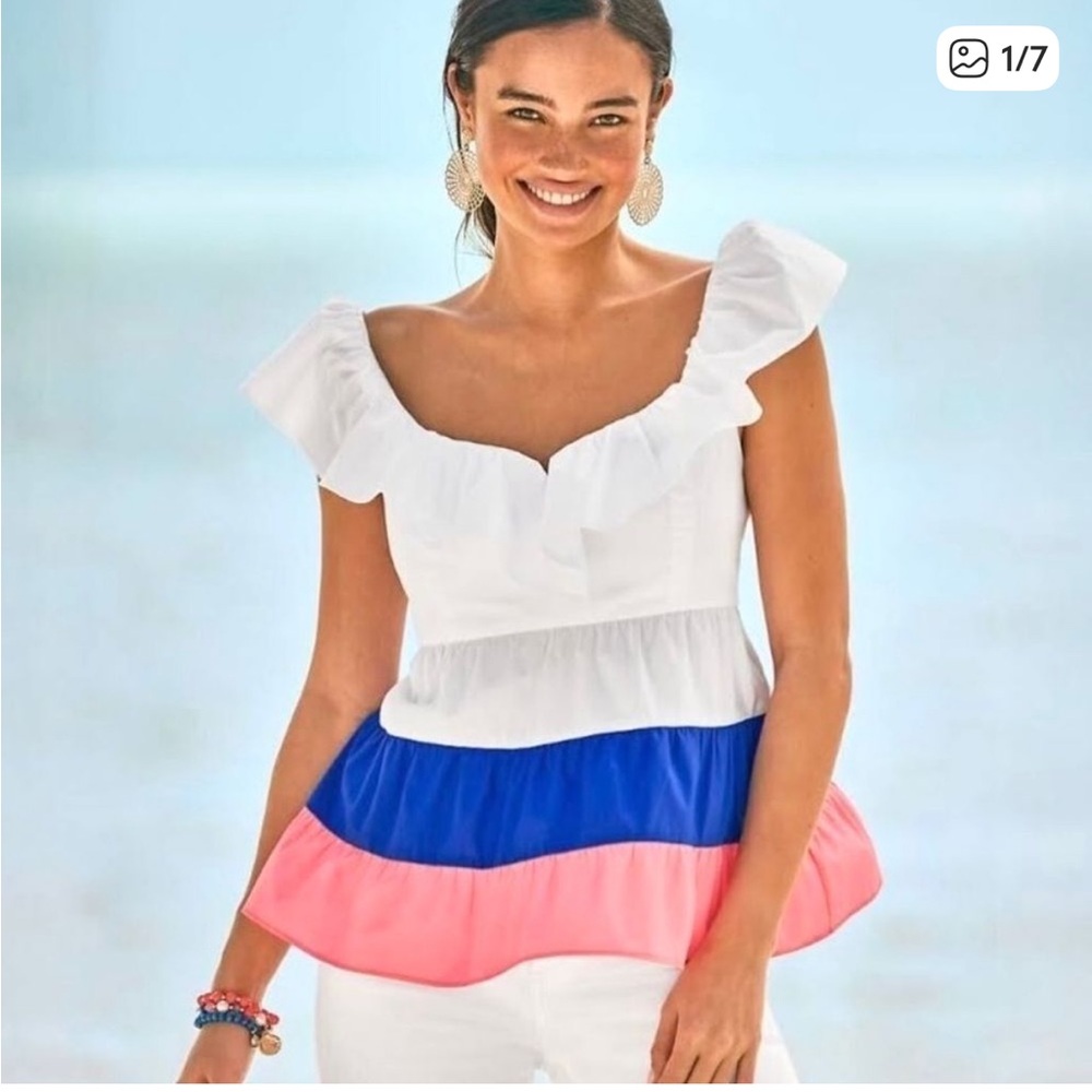 Lilly Pulitzer 'Emie' Color Block
Cotton Ruffle Top NWT size 00